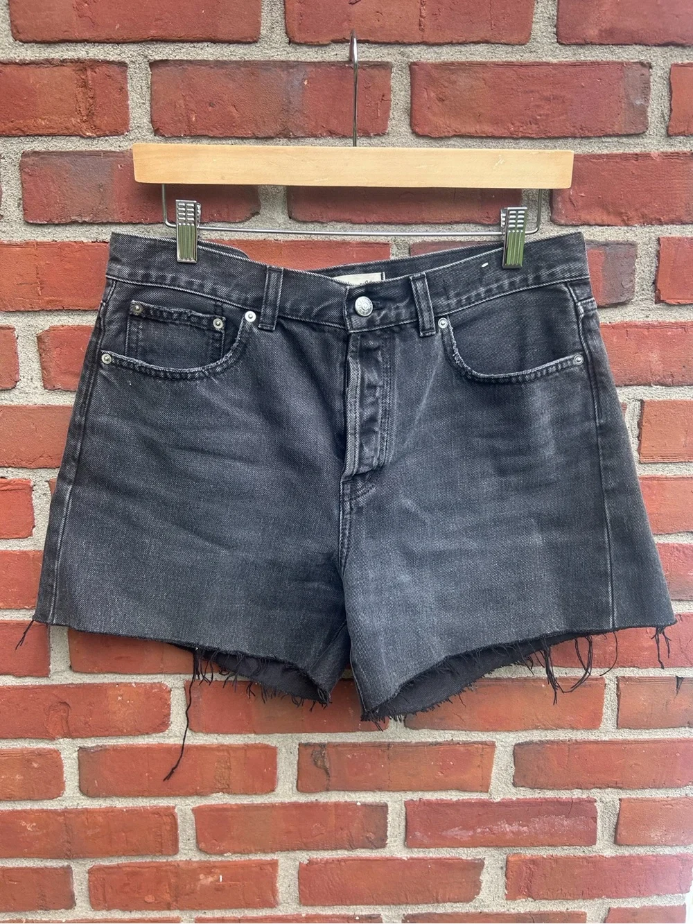 Madewell Washed The Brynn Long Black Denim High-Rise Cutoff Shorts